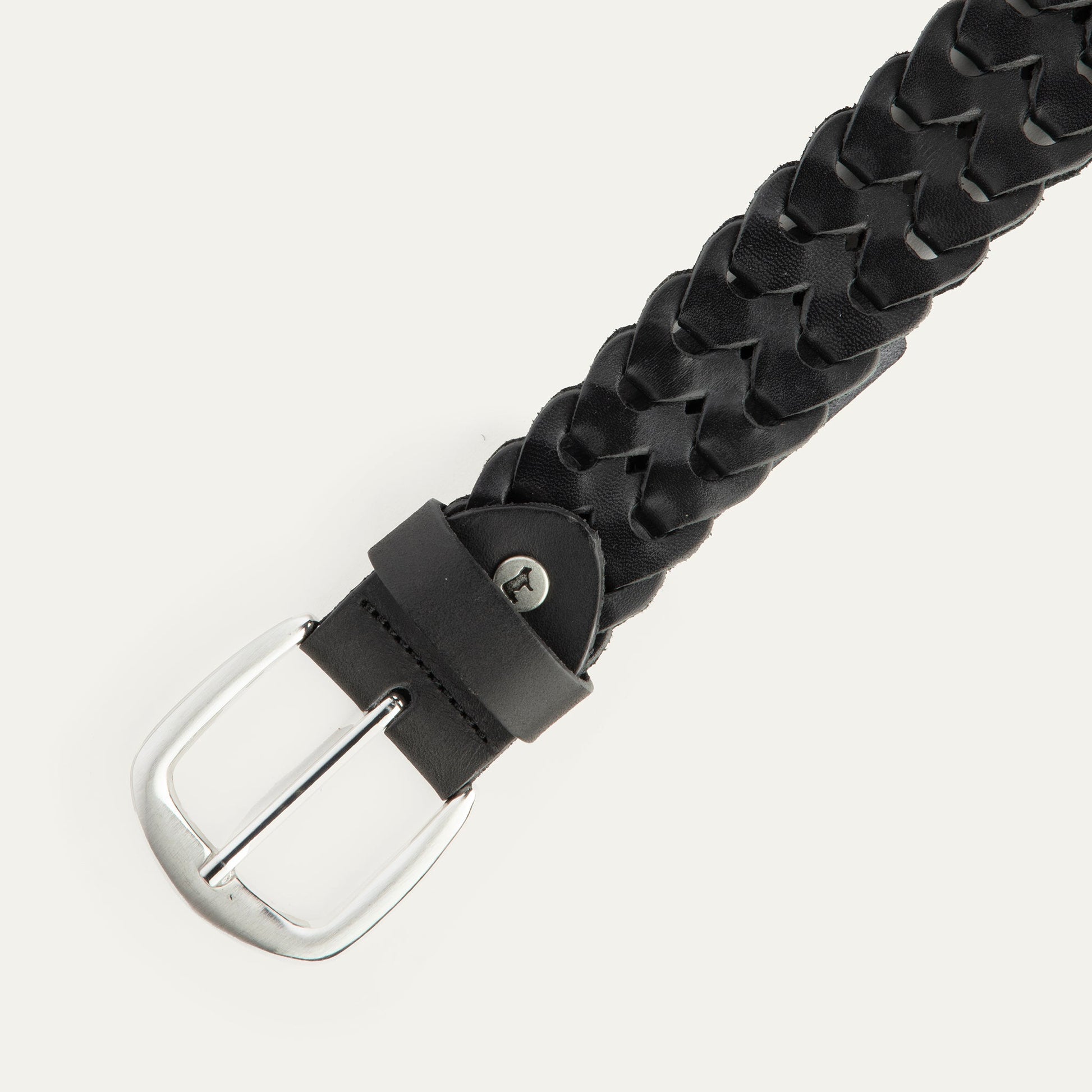 W Link Belt by Will Leather Goods, black braided leather belt with silver buckle on Tampa Home & Garden Store
