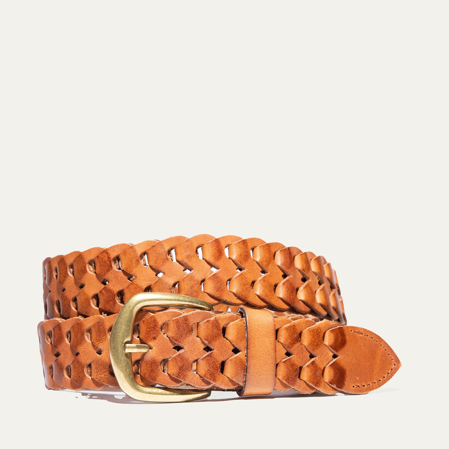 W Link Belt by Will Leather Goods, braided tan leather with brass buckle on Tampa Home & Garden Store