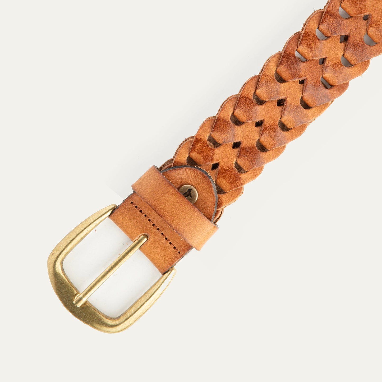 W Link Belt tan woven leather belt with brass buckle on Tampa Home & Garden Store