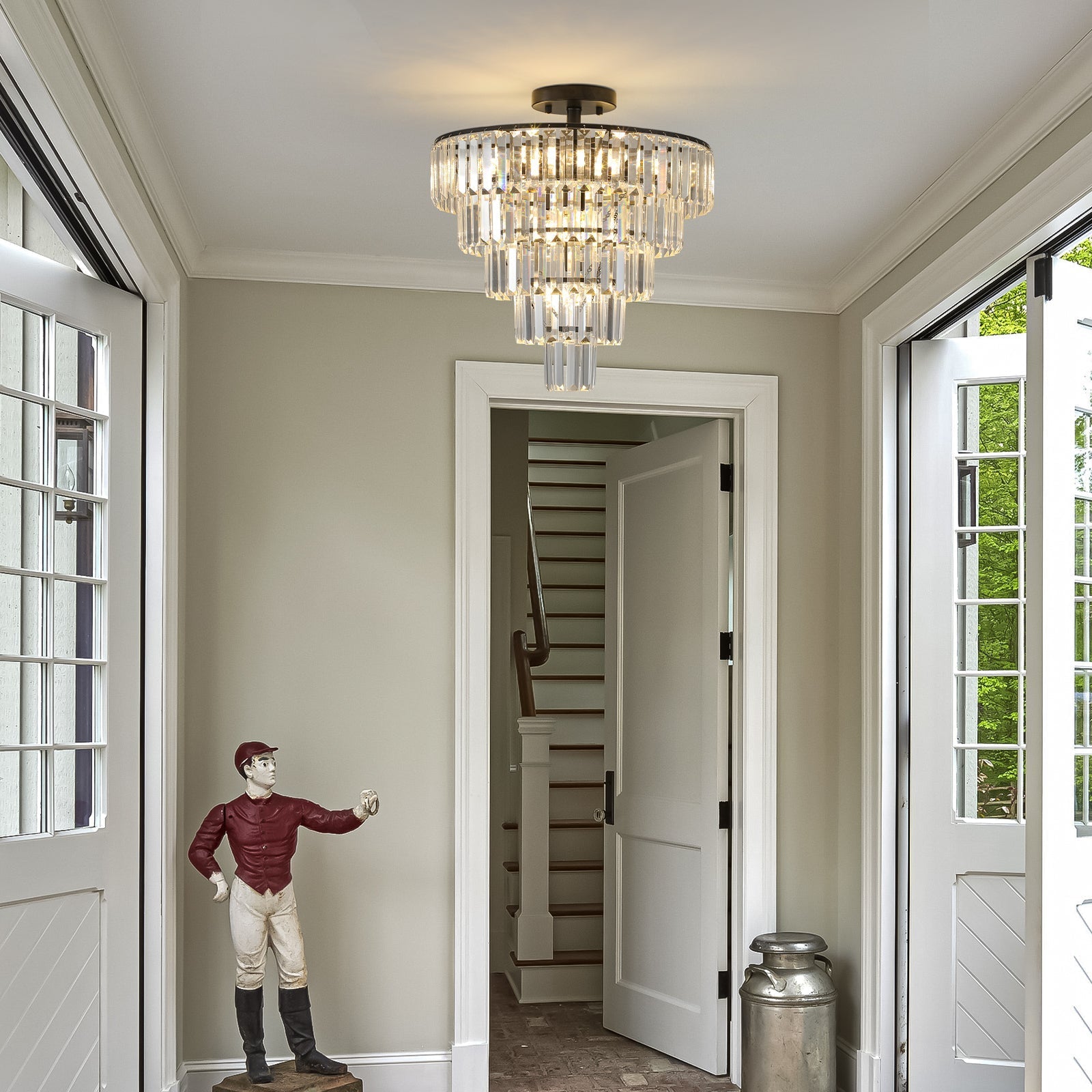 20-inch Black Crystal Chandelier Ceiling Light by HouseOfZazla with tiered crystal prisms on Tampa Home & Garden Store