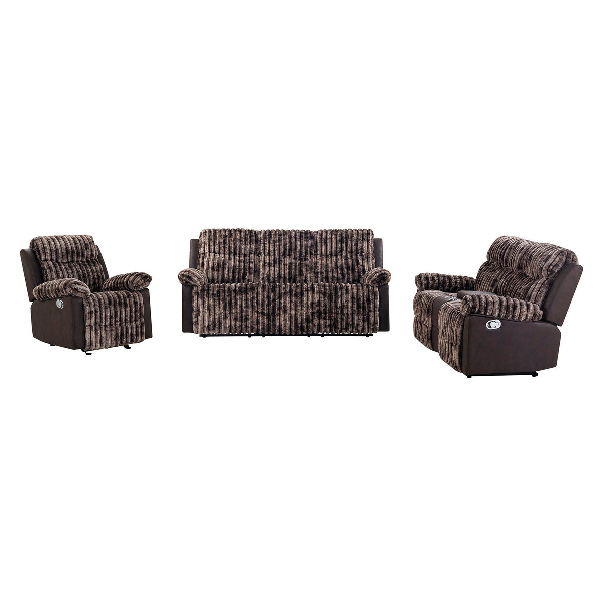 Bruni glider recliner set with matching glider bench in brown plush fabric by HouseOfZazla on Tampa Home & Garden Store