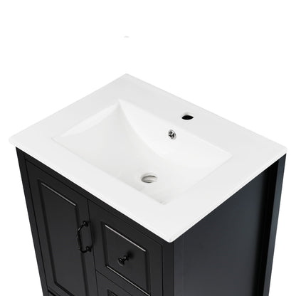 Retro bathroom vanity with ceramic sink and soft closing drawers white top black base on Tampa Home & Garden Store