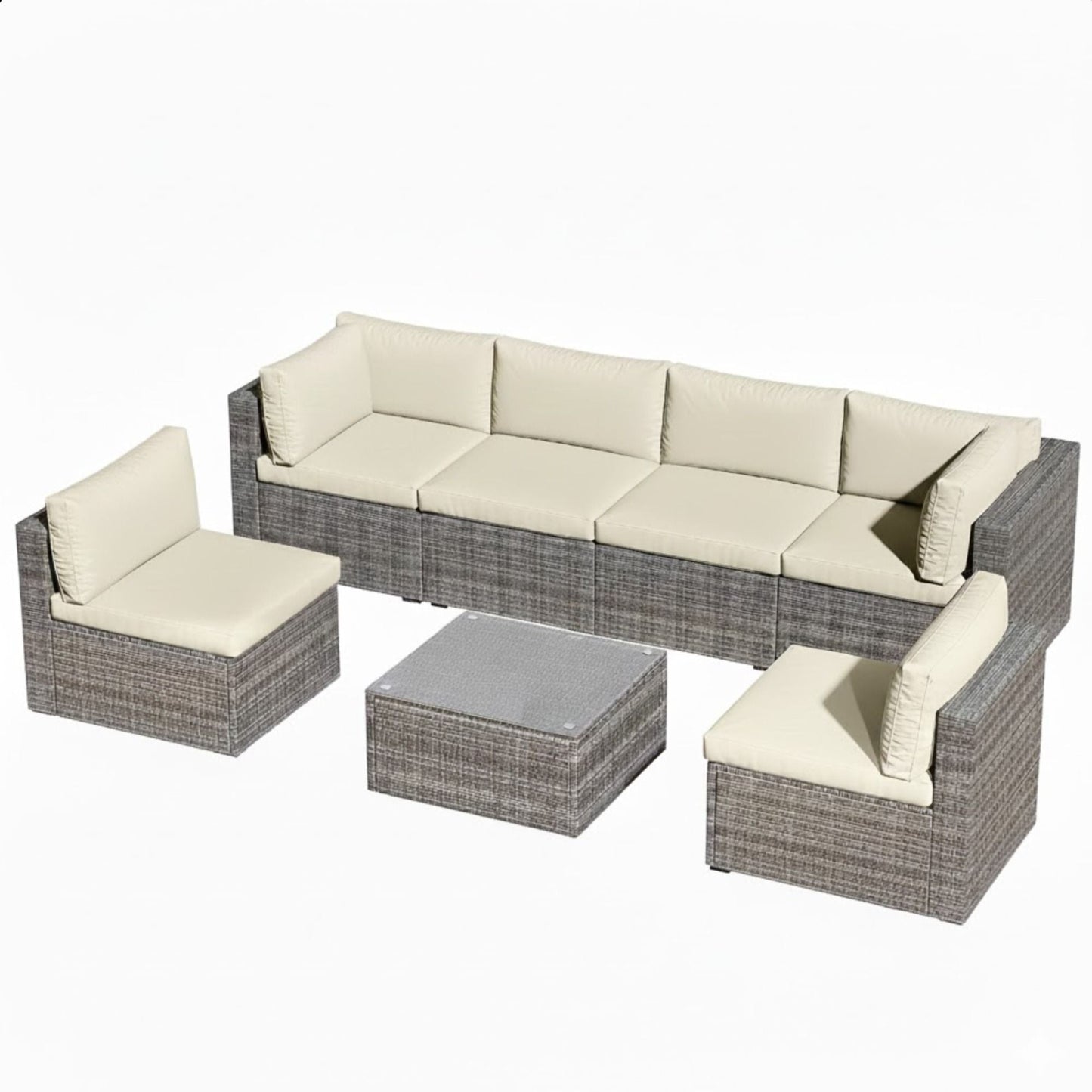 Modern Patio Set With Coffee Table beige cushions and dark wicker on Tampa Home & Garden Store