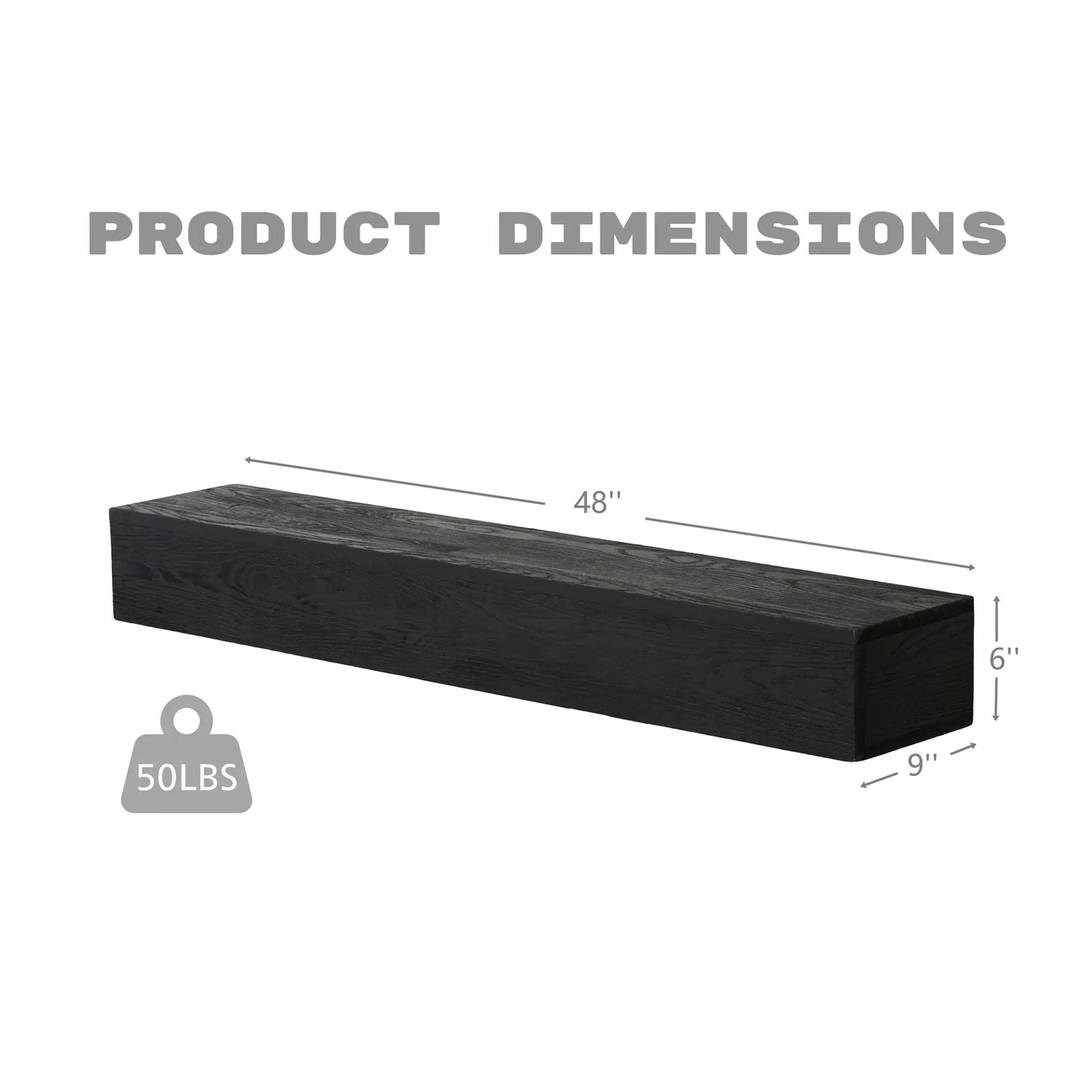 48-inch black embossed fireplace mantel wall-mounted floating shelf by Unique Piece Furniture on Tampa Home & Garden Store