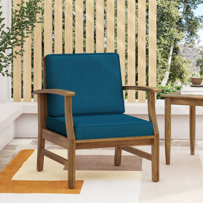Perla Club Chair with water resistant teal cushion and wood frame by HouseOfZazla on Tampa Home & Garden Store