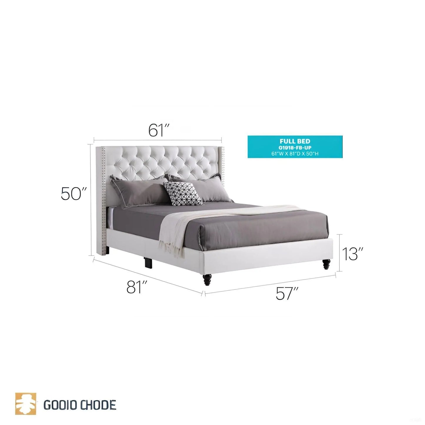 Upholstered Nailhead Trim Chic Bed light gray tufted headboard Unique Piece Furniture on Tampa Home & Garden Store