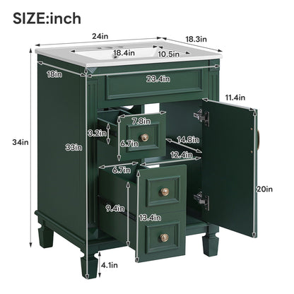 Bathroom vanity with sink by Unique Piece Furniture, compact dark-green cabinet with 2 drawers on Tampa Home & Garden Store