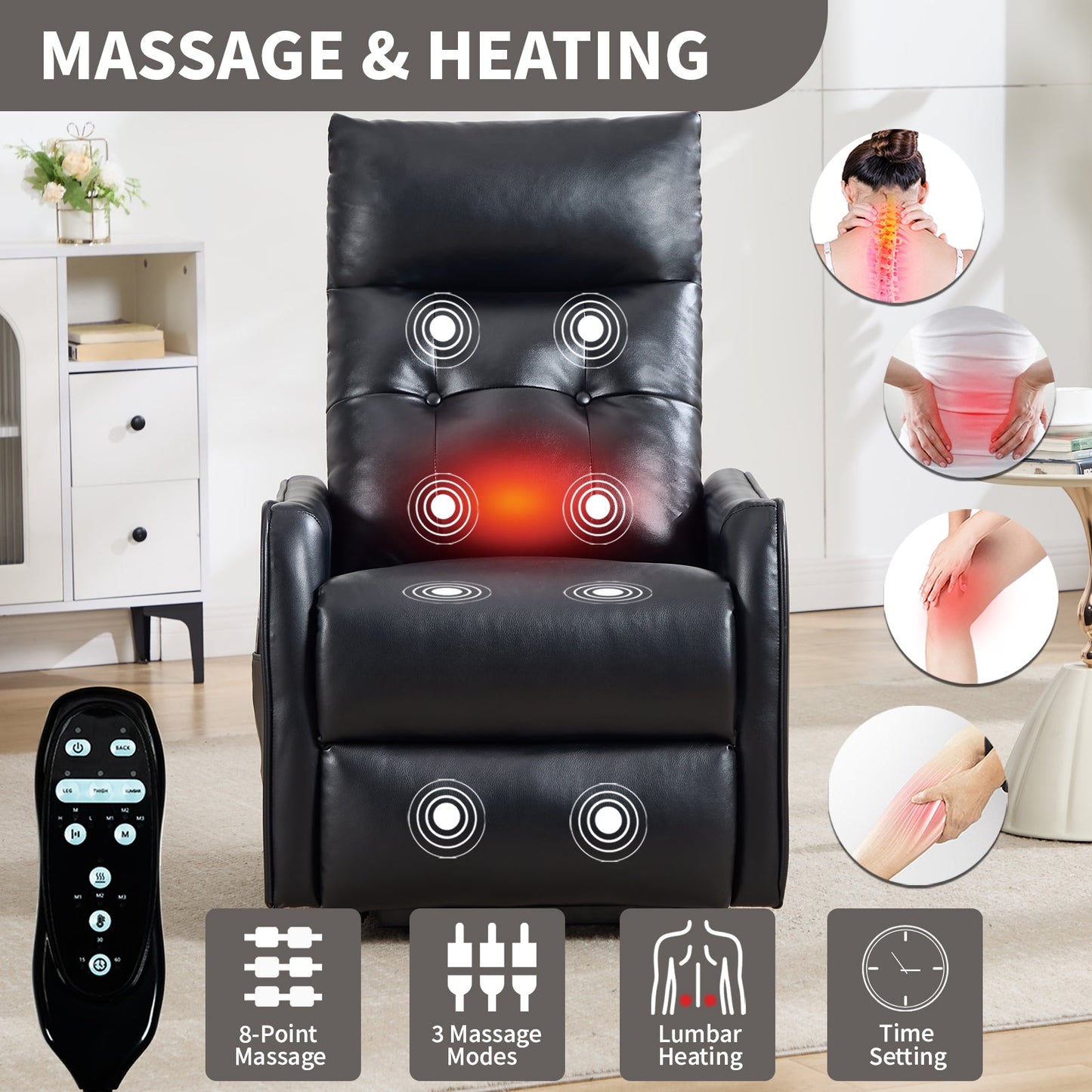 Black PU single-motor power lift recliner chair by HouseOfZazla with 8-point massage on Tampa Home & Garden Store