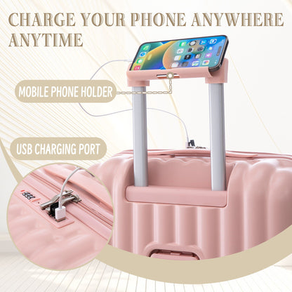 Pink HouseOfZazla spinner luggage set with phone holder and USB port on Tampa Home & Garden Store