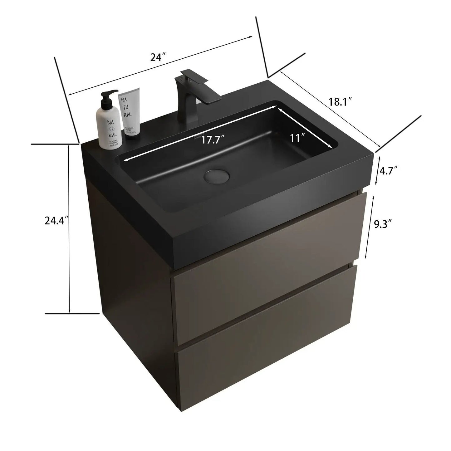 Alice bathroom vanity with one-piece sink, wall-mounted floating design, black finish on Tampa Home & Garden Store