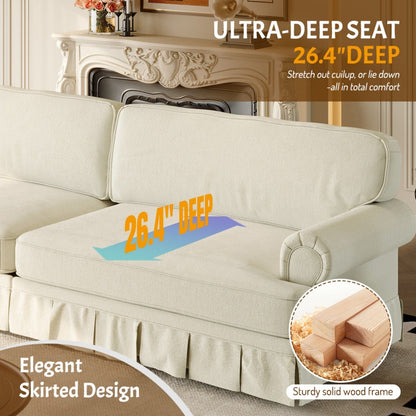 Comfortable Cloud Sofa with rolled arms and skirt in cream fabric by HouseOfZazla on Tampa Home & Garden Store