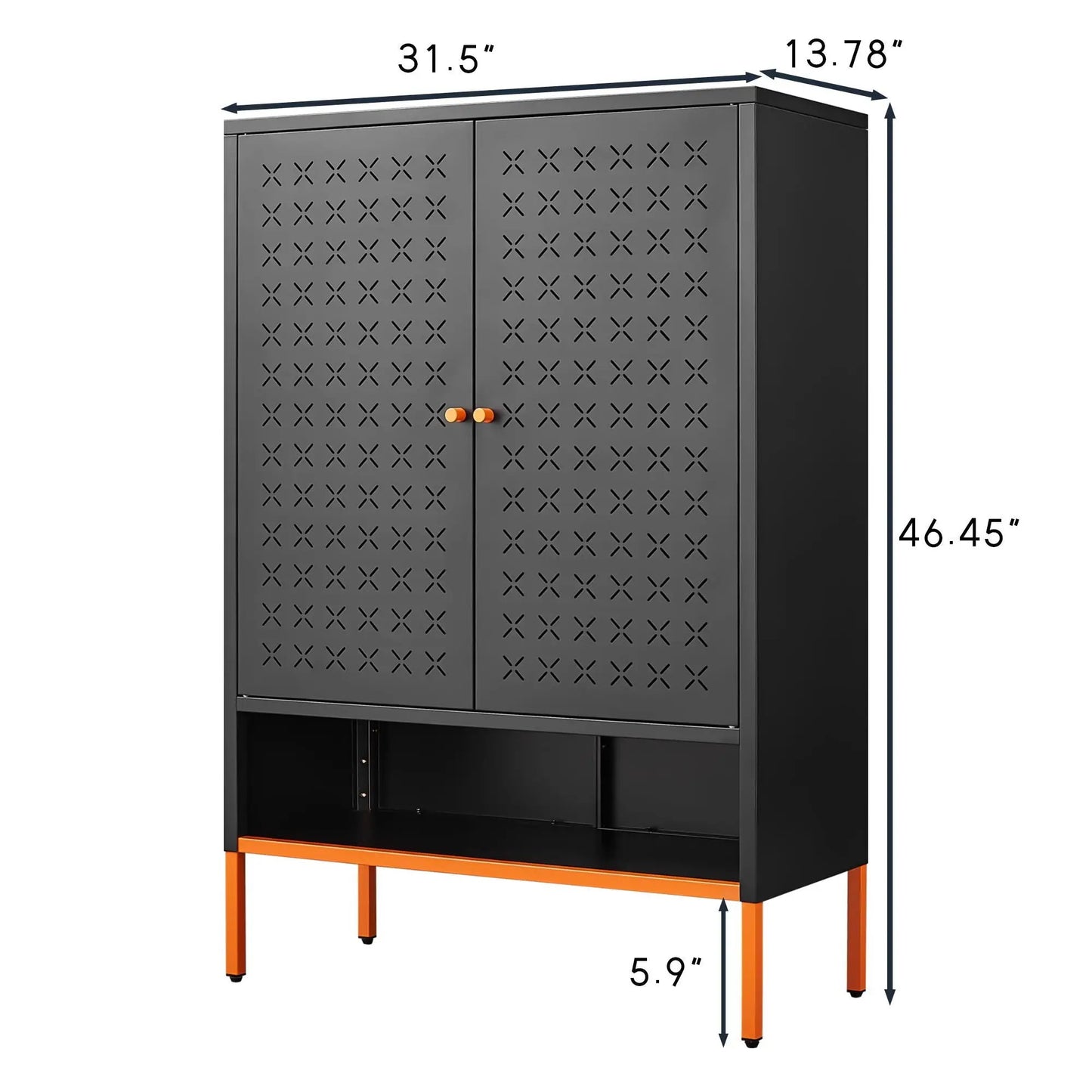 Grid double-door shoe cabinet with adjustable compartments and moisture-proof black metal on Tampa Home & Garden Store