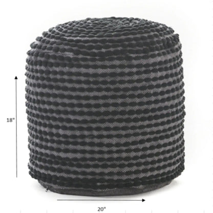 River Handcrafted Cylindrical Pouf by HouseOfZazla in water resistant fabric, dark gray ottoman on Tampa Home & Garden Store