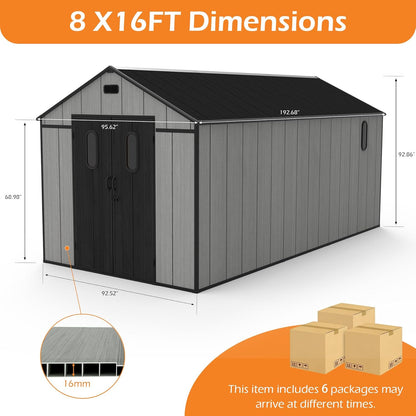 Weather Resistant 8x16 Ft Resin Storage Shed