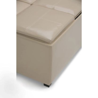 Avalon square storage ottoman in beige leather with grid-stitch top by Unique Piece Furniture on Tampa Home & Garden Store