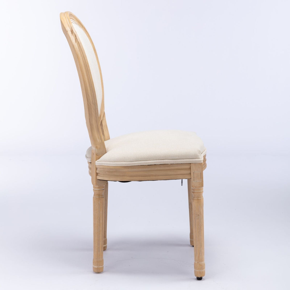 French style solid wood dining chair by HouseOfZazla with beige fabric seat and curved back on Tampa Home & Garden Store