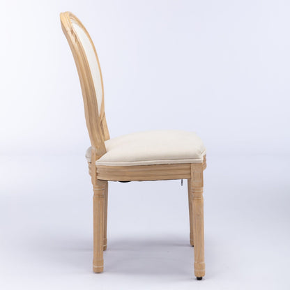 French style solid wood dining chair by HouseOfZazla with beige fabric seat and curved back on Tampa Home & Garden Store