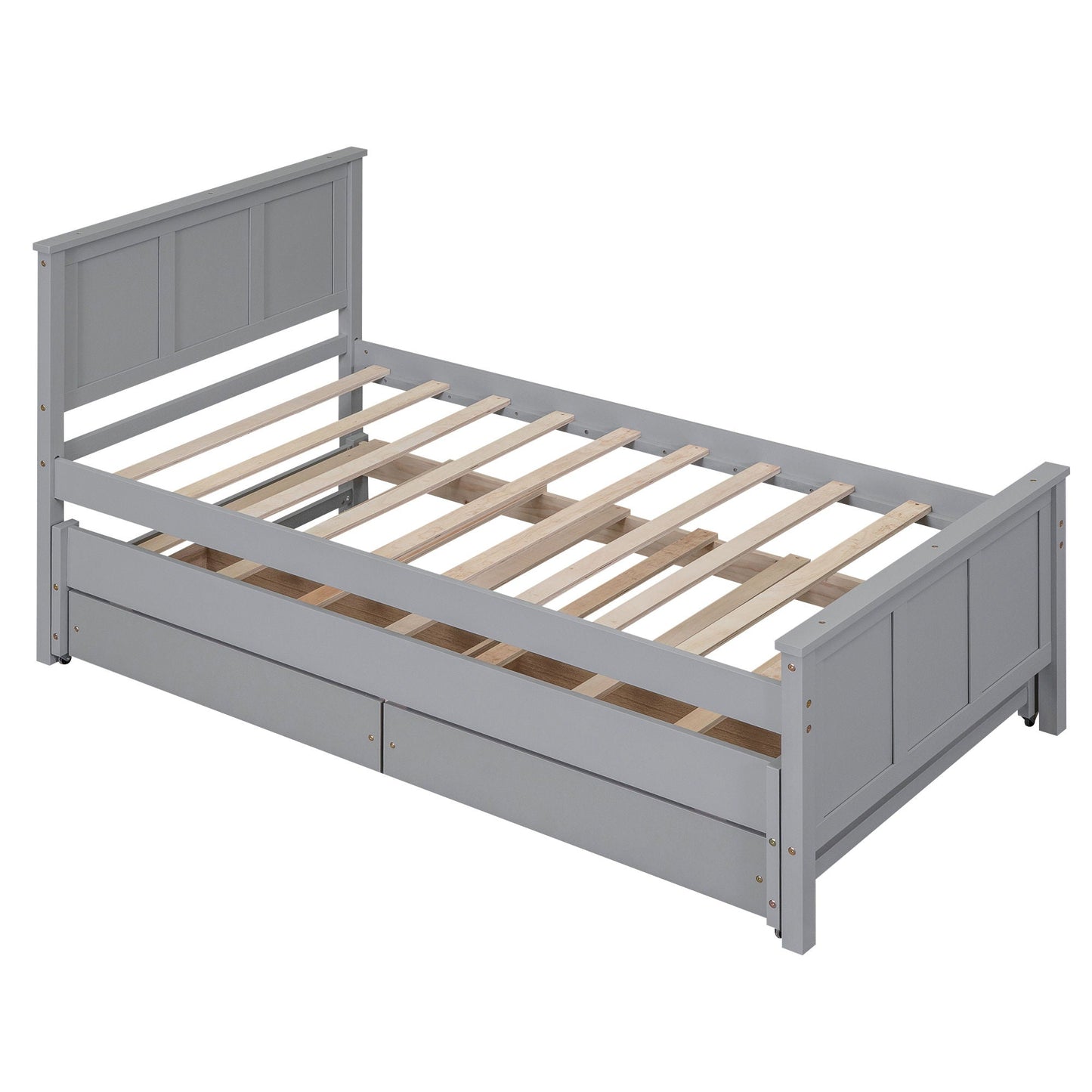 Platform bed frame gray with paneled headboard and slatted support HouseOfZazla on Tampa Home & Garden Store