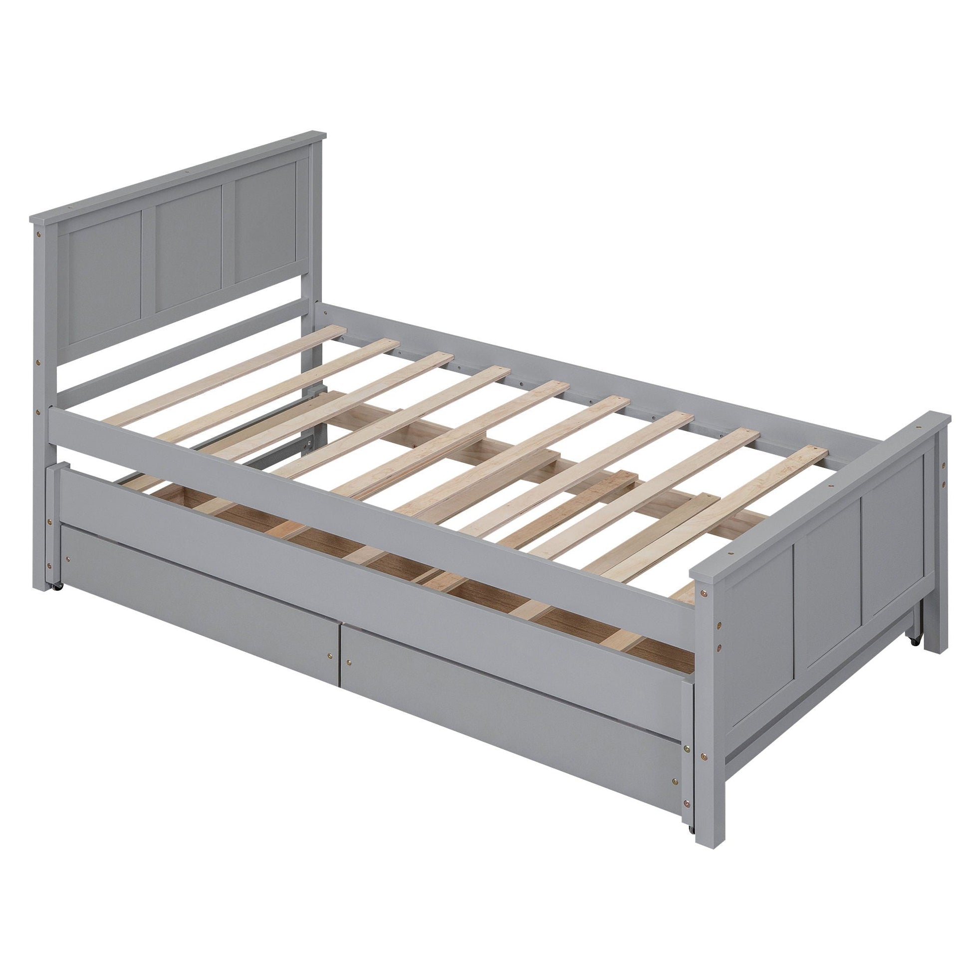 Platform bed frame gray with paneled headboard and slatted support HouseOfZazla on Tampa Home & Garden Store
