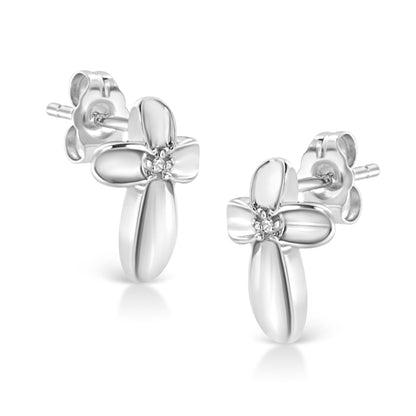 Sterling silver floral cross stud earrings with diamond accents by Bids.com, I-J color I1-I2 on Tampa Home & Garden Store