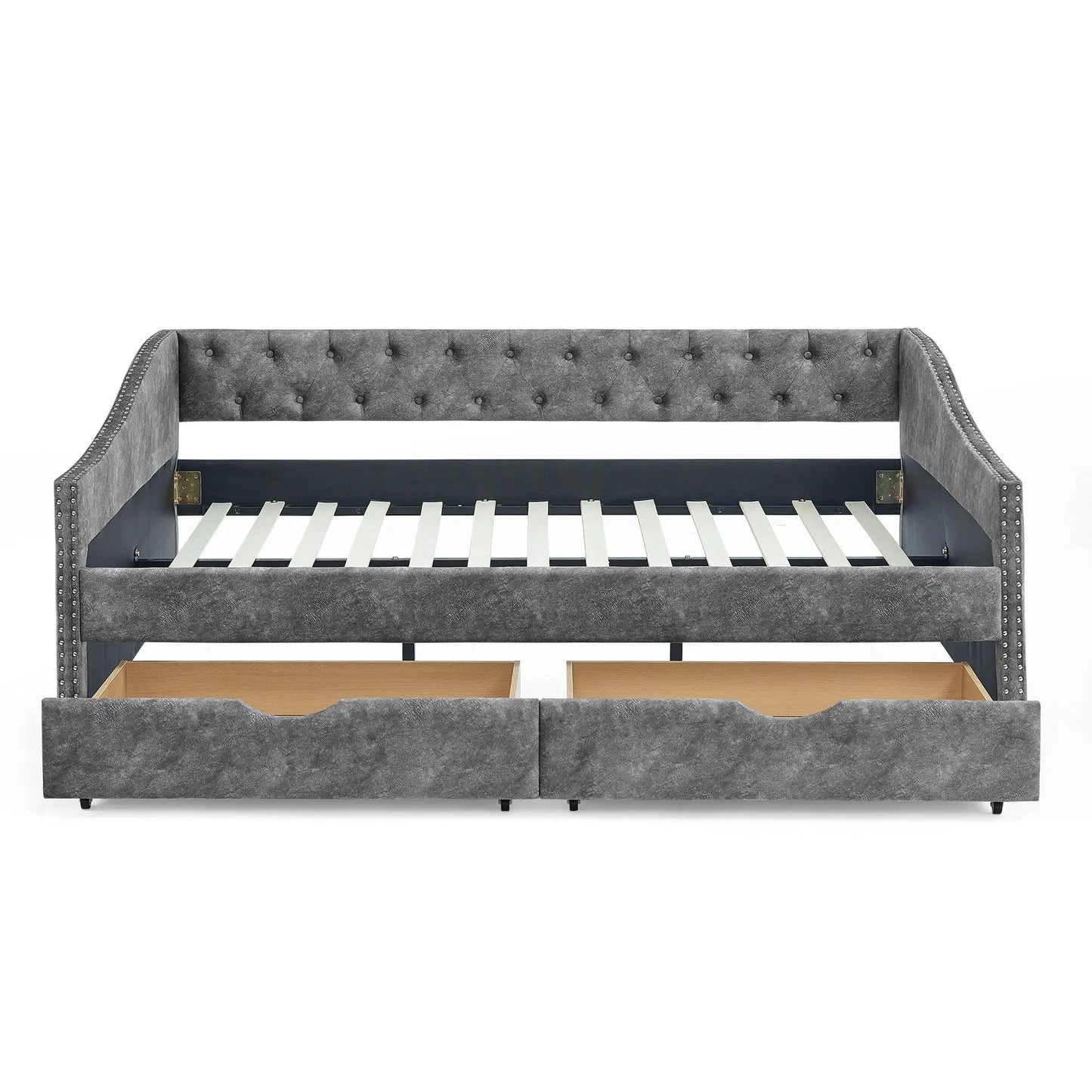 Upholstered Tufted Daybed With Drawers Waved Arms
