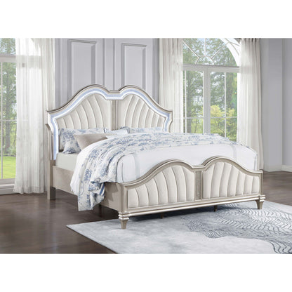 Katerina Platform Bed with LED Light by HouseOfZazla, silver upholstered headboard and frame on Tampa Home & Garden Store