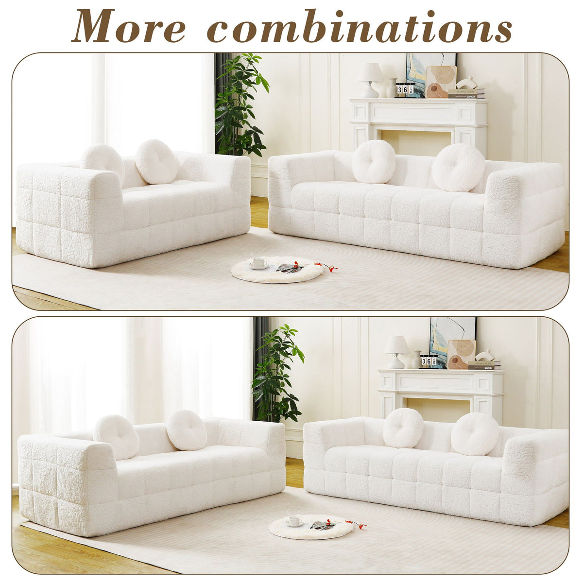 Boneless 3 Seater Sofa and Throw Pillows Beige