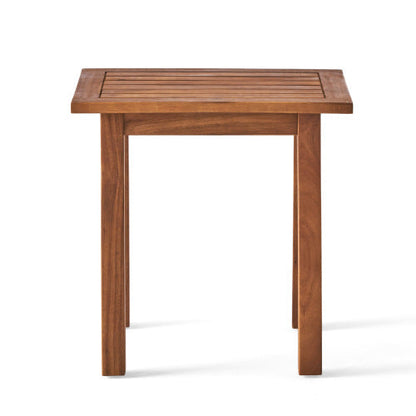 Acacia wood end table with slatted top from HouseOfZazla outdoor set, warm brown finish on Tampa Home & Garden Store
