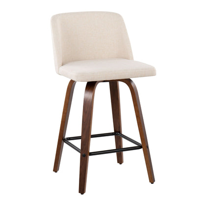 Toriano mid-century counter stool with beige fabric, curved wood legs and square footrest, set of 2 on Tampa Home & Garden Store