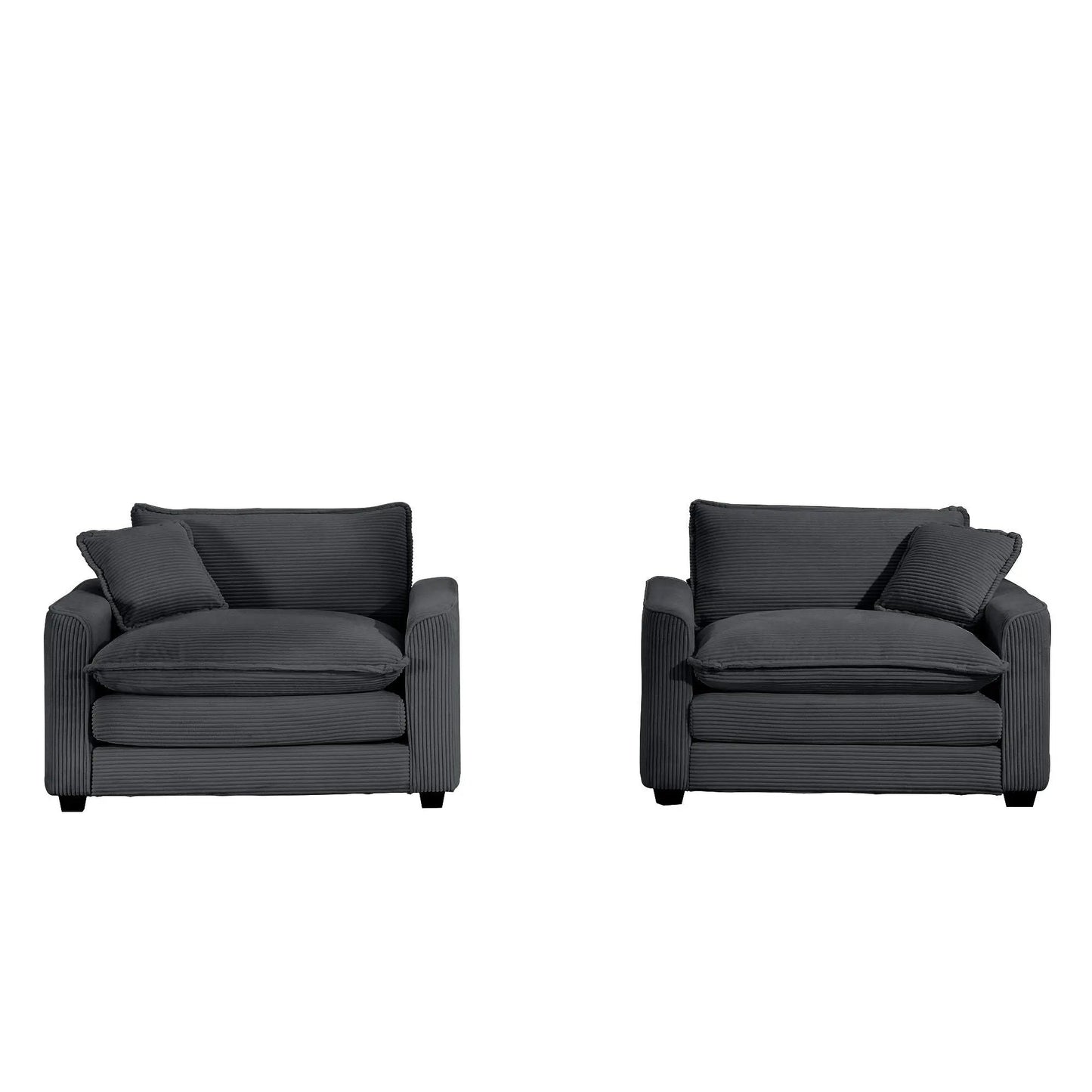 Pair of Modern Classic Fabric Arm Chairs in charcoal gray with deep seats and pillows by Unique Piece Furniture on Tampa Home & Garden Store