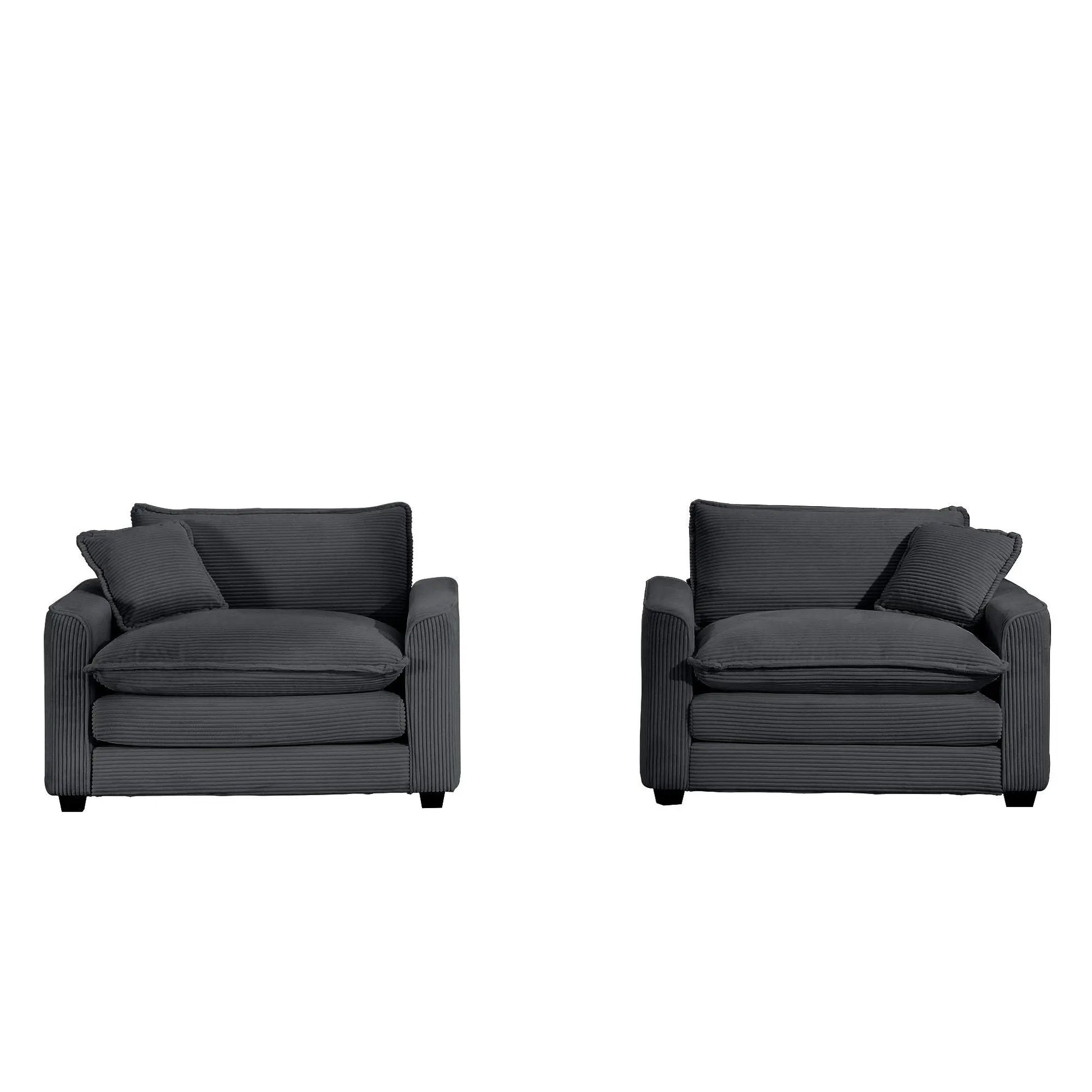 Pair of Modern Classic Fabric Arm Chairs in charcoal gray with deep seats and pillows by Unique Piece Furniture on Tampa Home & Garden Store