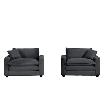 Pair of Modern Classic Fabric Arm Chairs in charcoal gray with deep seats and pillows by Unique Piece Furniture on Tampa Home & Garden Store