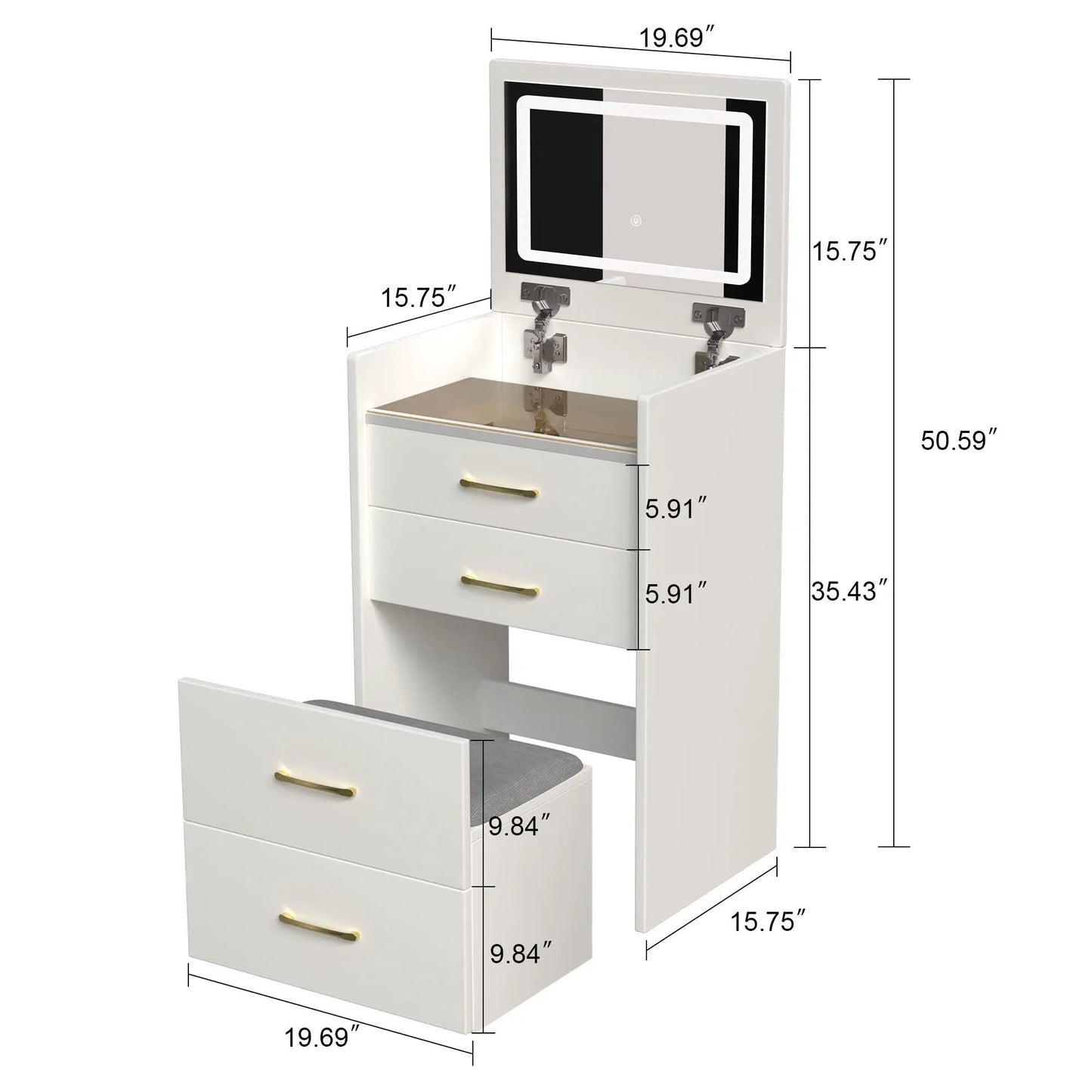 Compact 3 in 1 Vanity Desk with Open Mirror