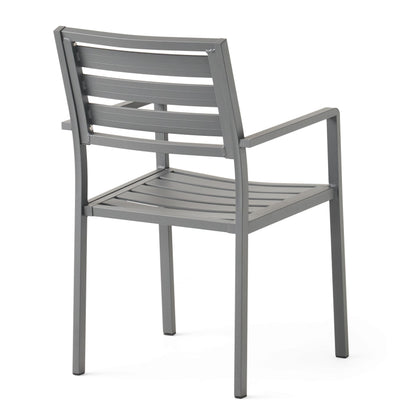 Outdoor aluminum dining chair set of 2 gun metal gray with slatted back by HouseOfZazla on Tampa Home & Garden Store