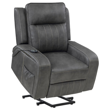 Mckinley gray upholstered power lift recliner with remote control by Unique Piece Furniture on Tampa Home & Garden Store
