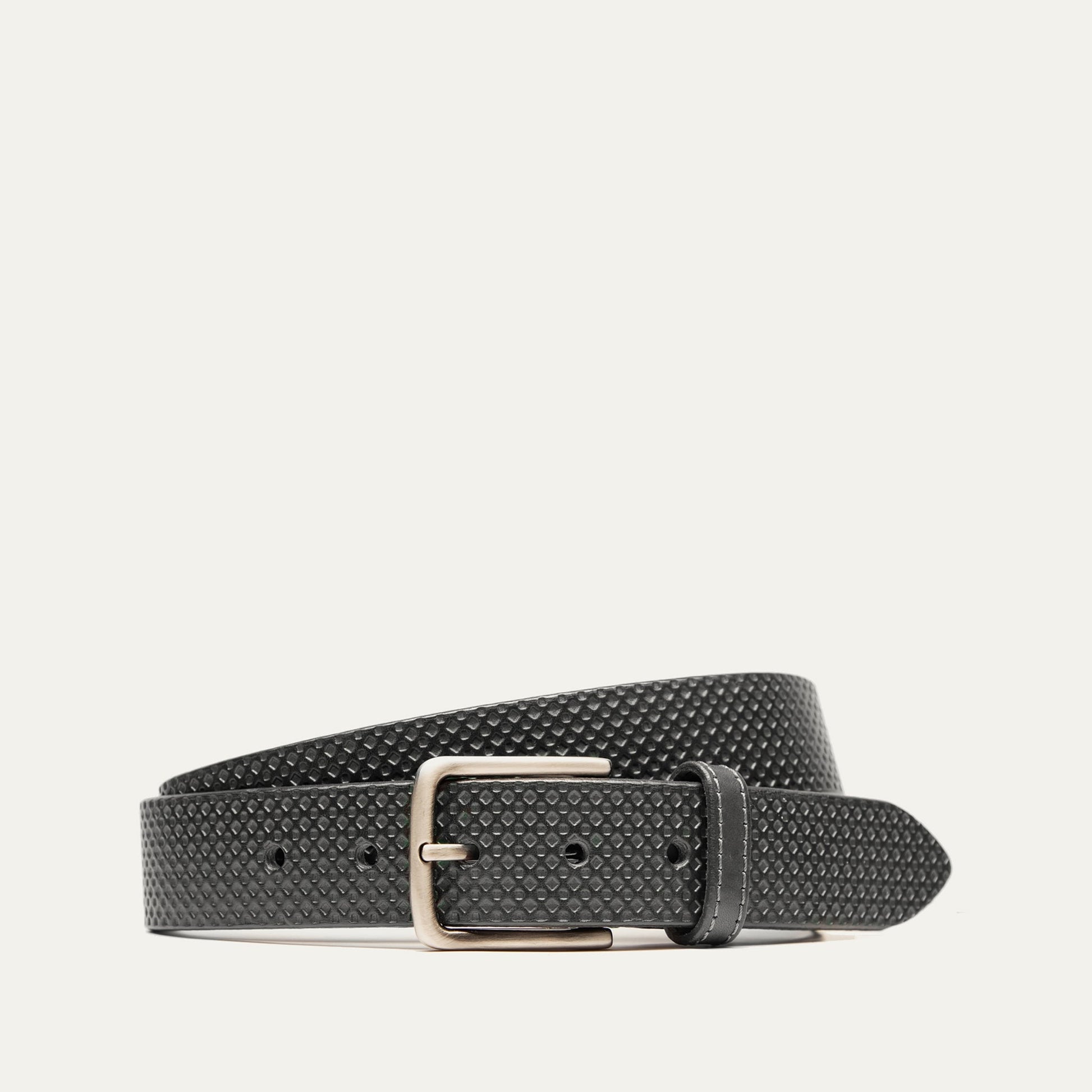 Embossed Golf Belt black leather with diamond-embossed texture and gold-tone buckle on Tampa Home & Garden Store