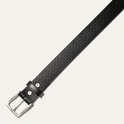 Embossed Golf Belt by Will Leather Goods, black textured leather with silver buckle on Tampa Home & Garden Store
