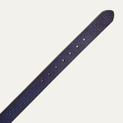 Embossed Golf Belt Will Leather Goods blue with square-textured strap and punched holes on Tampa Home & Garden Store