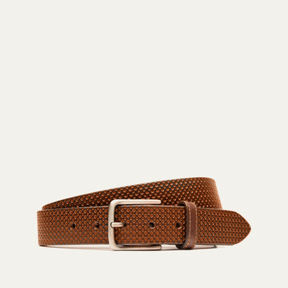 Embossed Golf Belt brown leather with textured pattern and silver buckle on Tampa Home & Garden Store