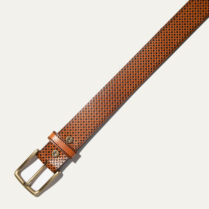 Embossed golf belt with square stud pattern and brass buckle by Will Leather Goods on Tampa Home & Garden Store