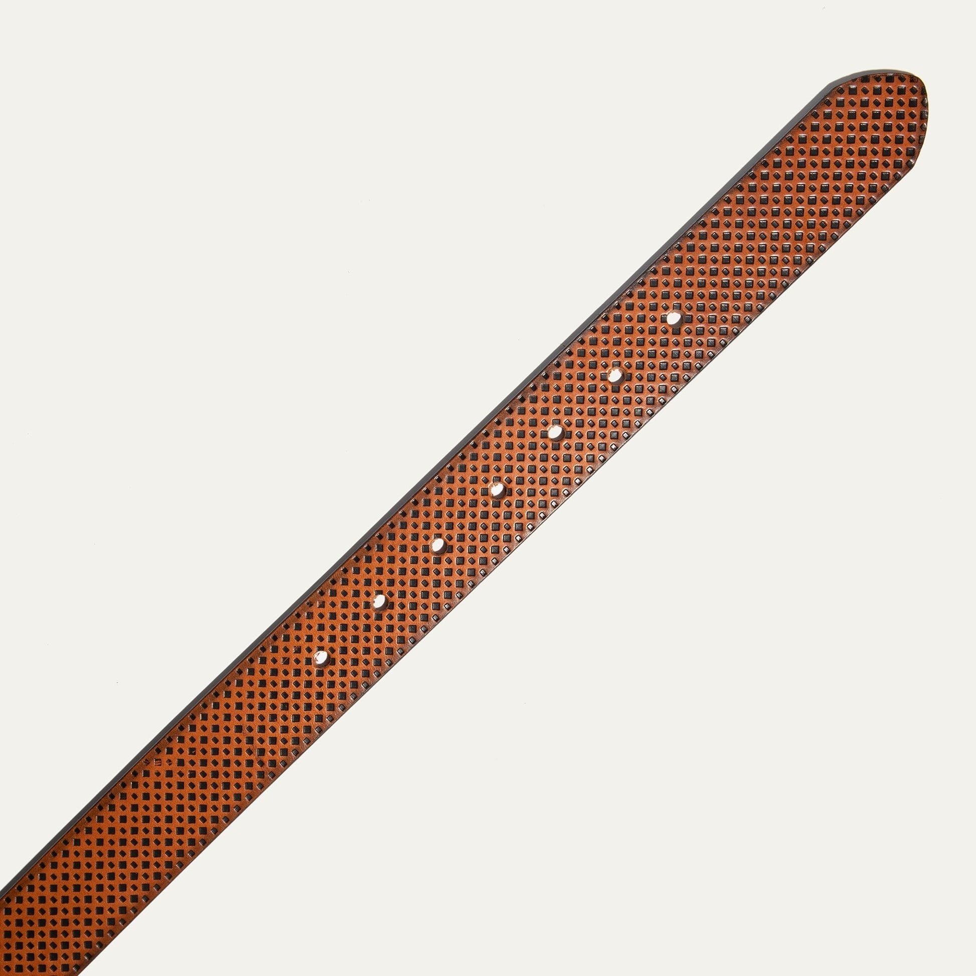 Embossed Golf Belt by Will Leather Goods, brown leather with square stud texture on Tampa Home & Garden Store