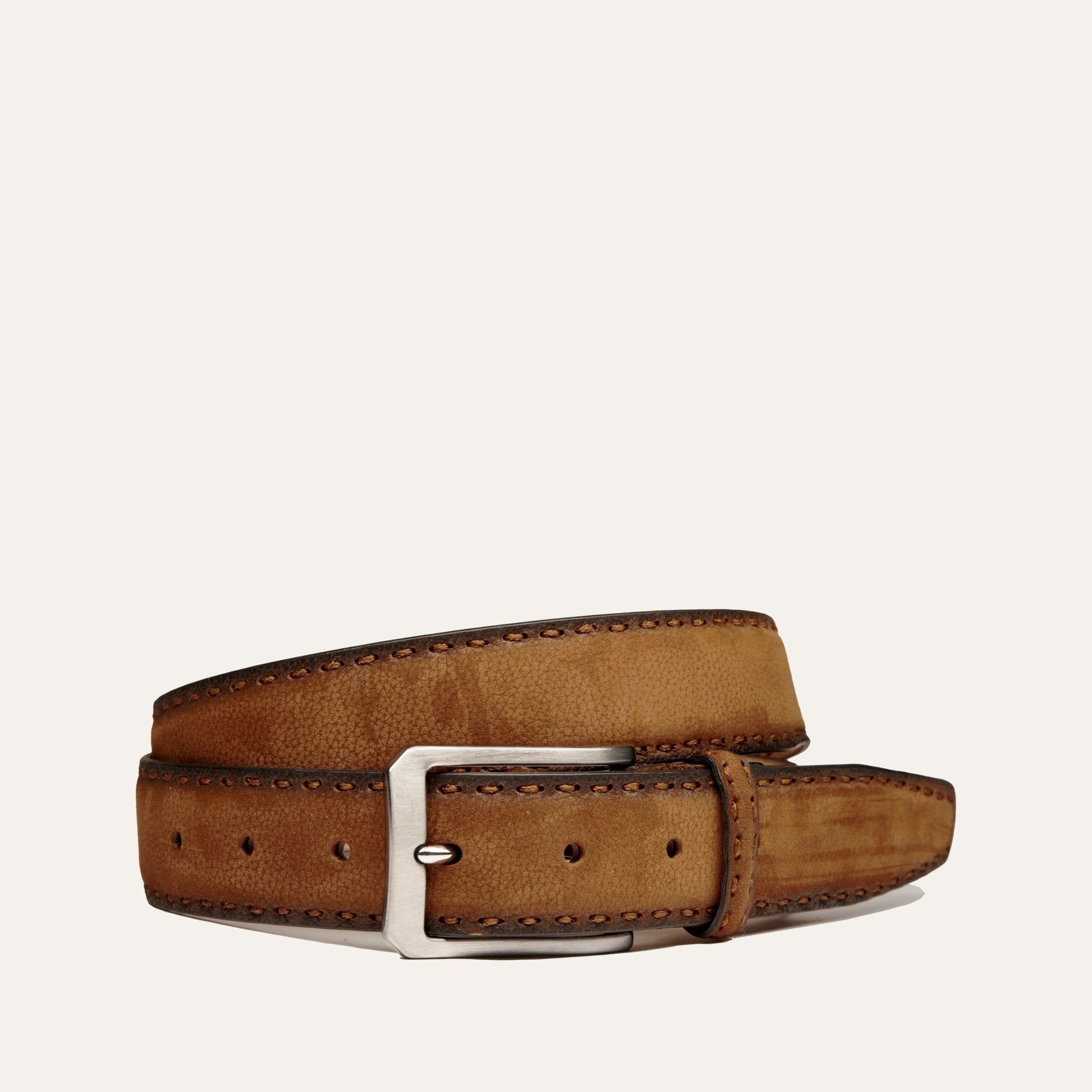 Stitched nubuck belt brown leather with visible stitching Will Leather Goods on Tampa Home & Garden Store