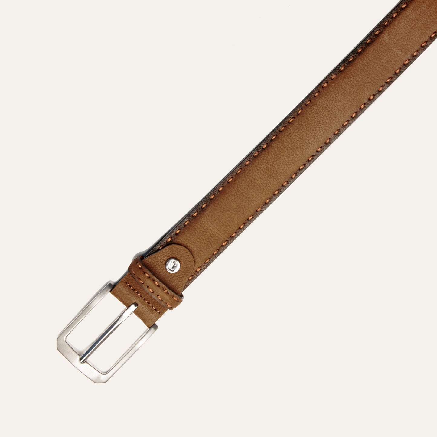 Stitched nubuck belt brown with contrast stitching and metal buckle by Will Leather Goods on Tampa Home & Garden Store