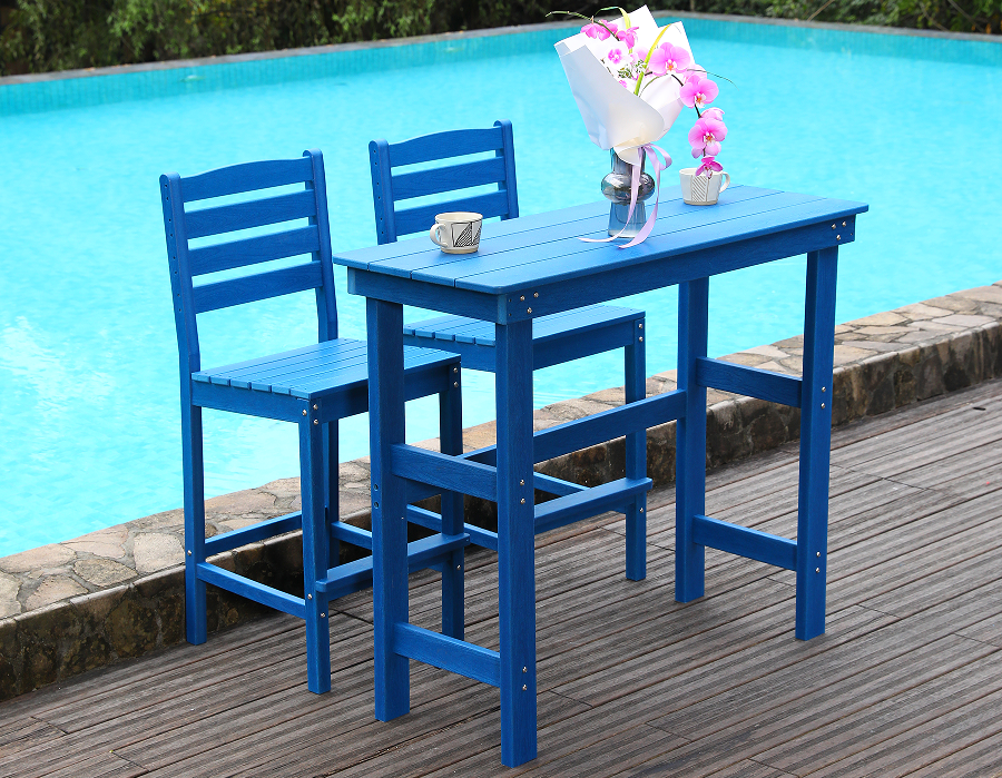 Outdoor Patio Bar Height Chair set in blue with 2 chairs and table by HouseOfZazla on Tampa Home & Garden Store
