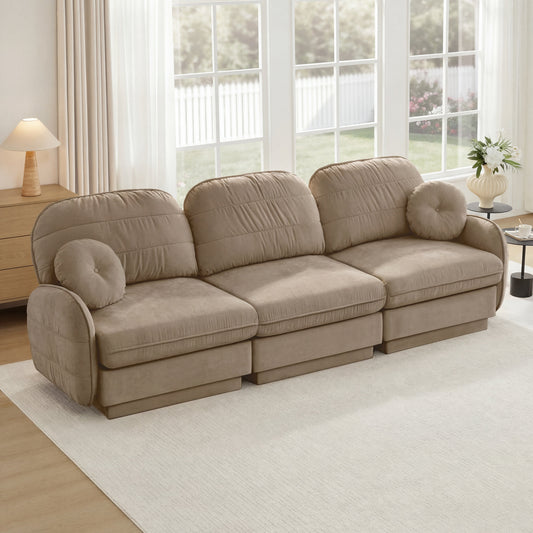 105-inch Chenille Cloud 3-Seater Sofa in beige by HouseOfZazla in a bright living room on Tampa Home & Garden Store