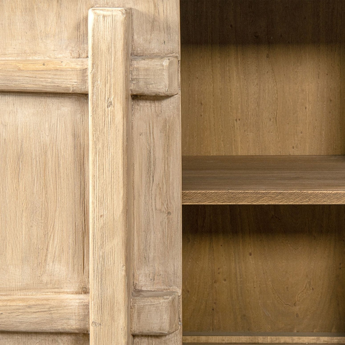 Natural wood 4-door sideboard with carved handles, interior shelf visible HouseOfZazla on Tampa Home & Garden Store
