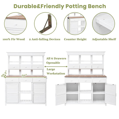 TOPMAX 65.7in tall white potting benches with natural wood tops and hutch, pair by HouseOfZazla on Tampa Home & Garden Store
