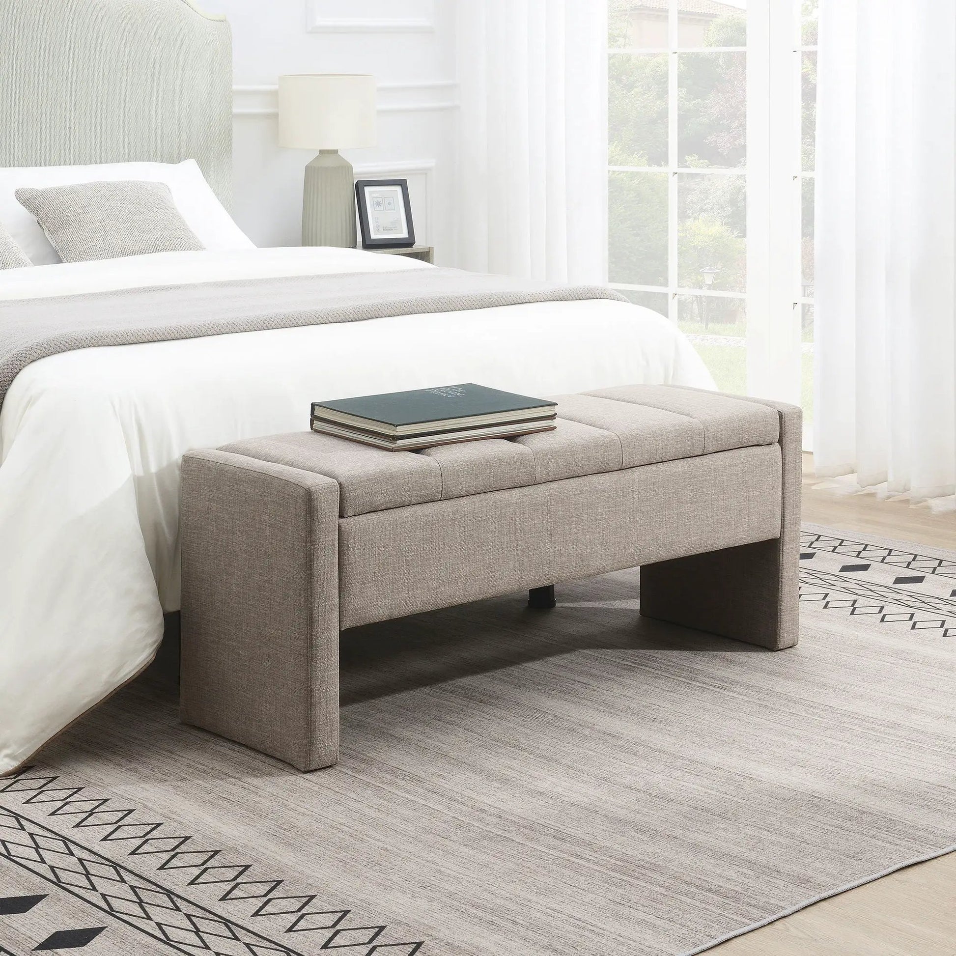 Modern Upholstered Large Bed End Bench With Storage in gray fabric by Unique Piece Furniture on Tampa Home & Garden Store