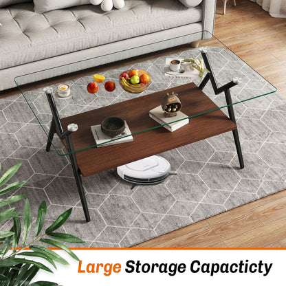 Rectangle coffee table with tempered glass top and wood shelf, Unique Piece Furniture on Tampa Home & Garden Store