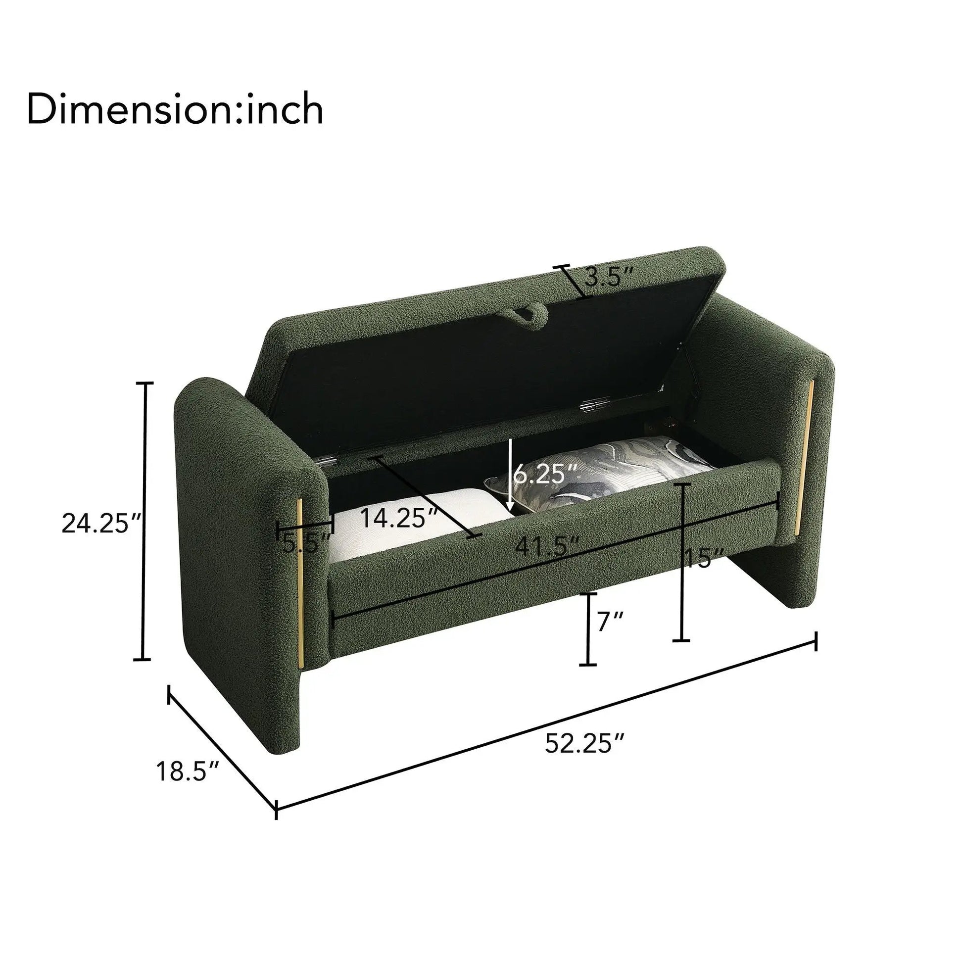 Bed end bench large Teddy upholstered green with arms and storage by Unique Piece Furniture on Tampa Home & Garden Store